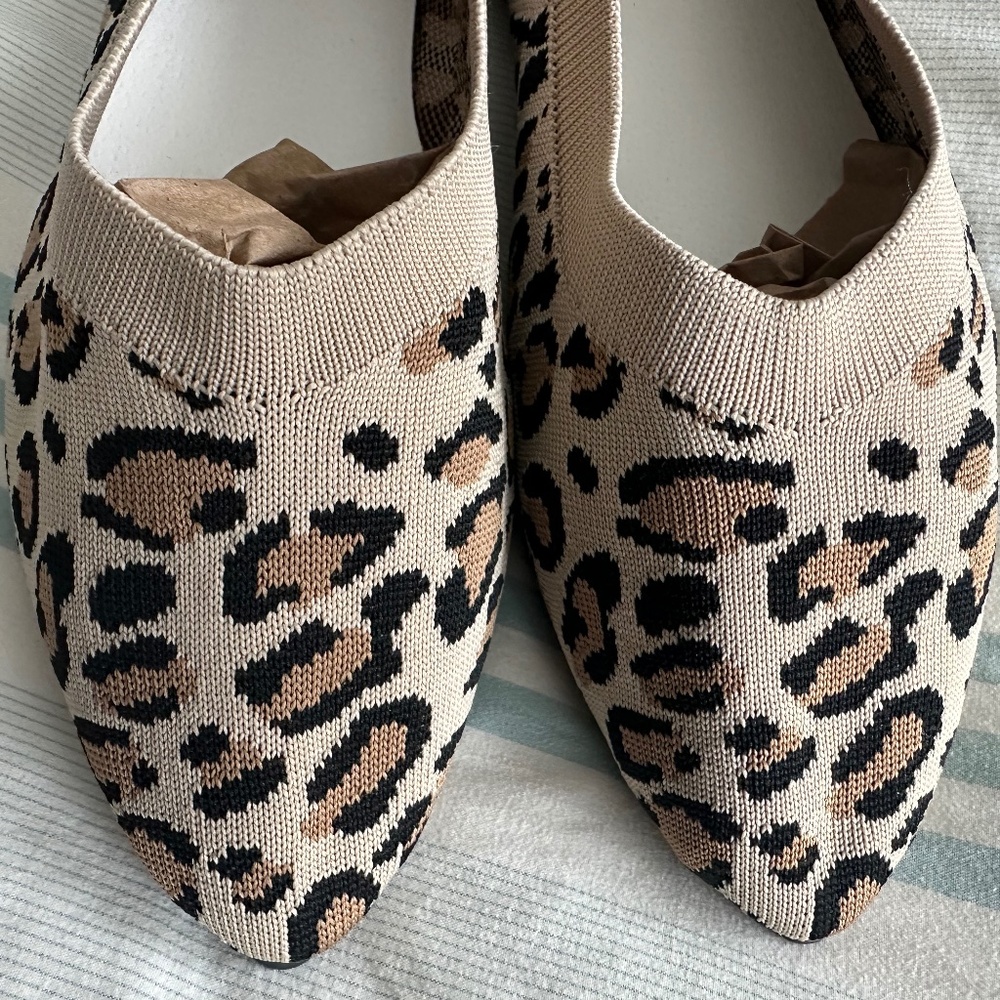 Leopard Knit Slip On Ballet Flats
